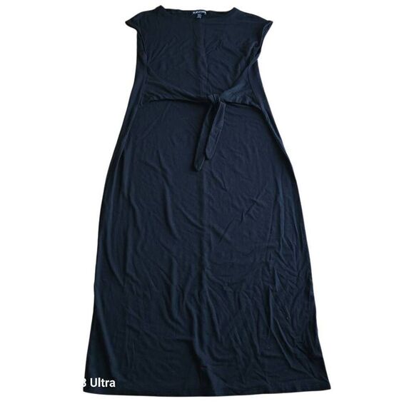 Eileen fisher black tie front maxi dress Sz XXS stretch - Picture 3 of 7